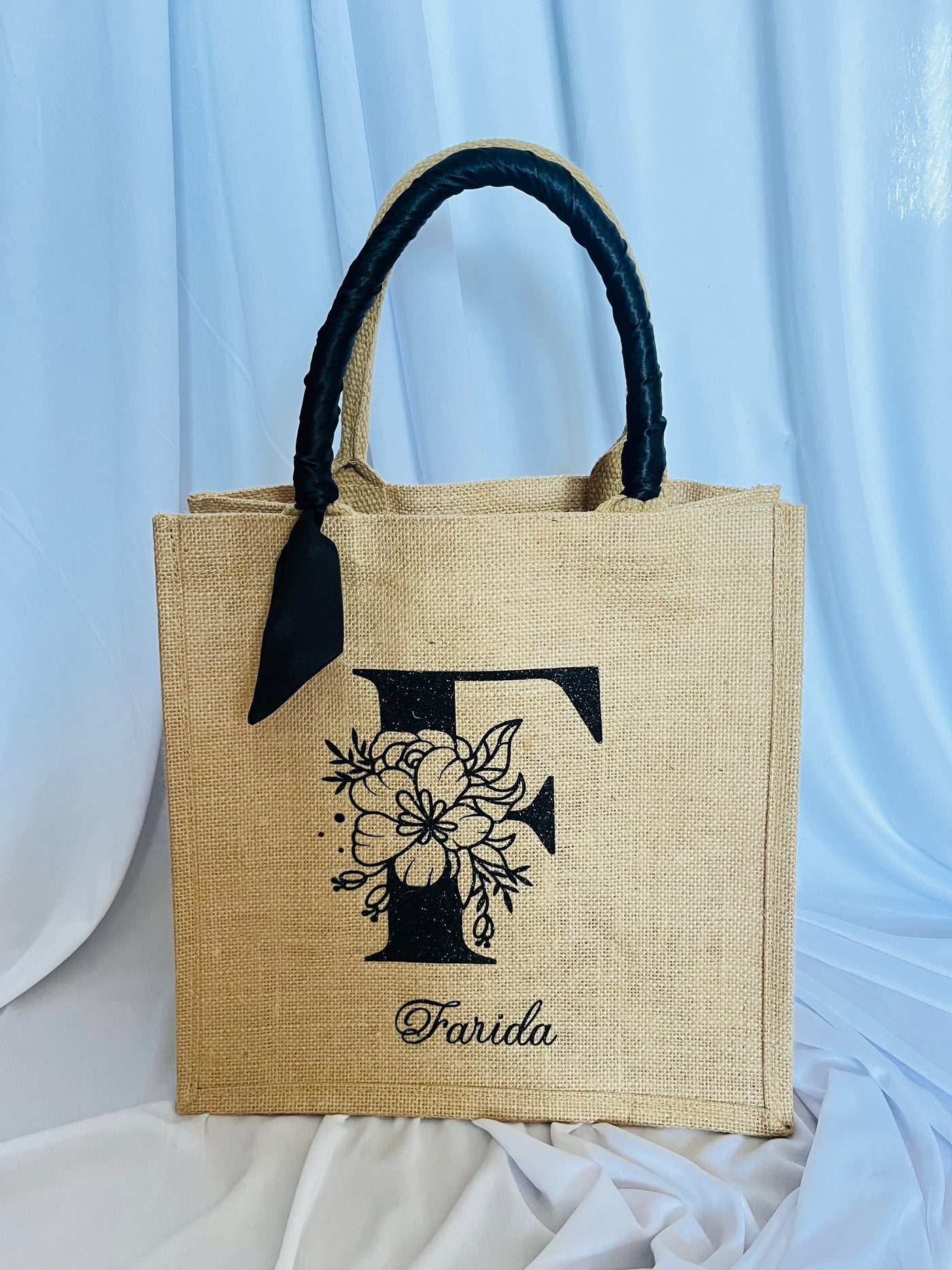 SAC EN JUTE - LETTRE FLEURIE